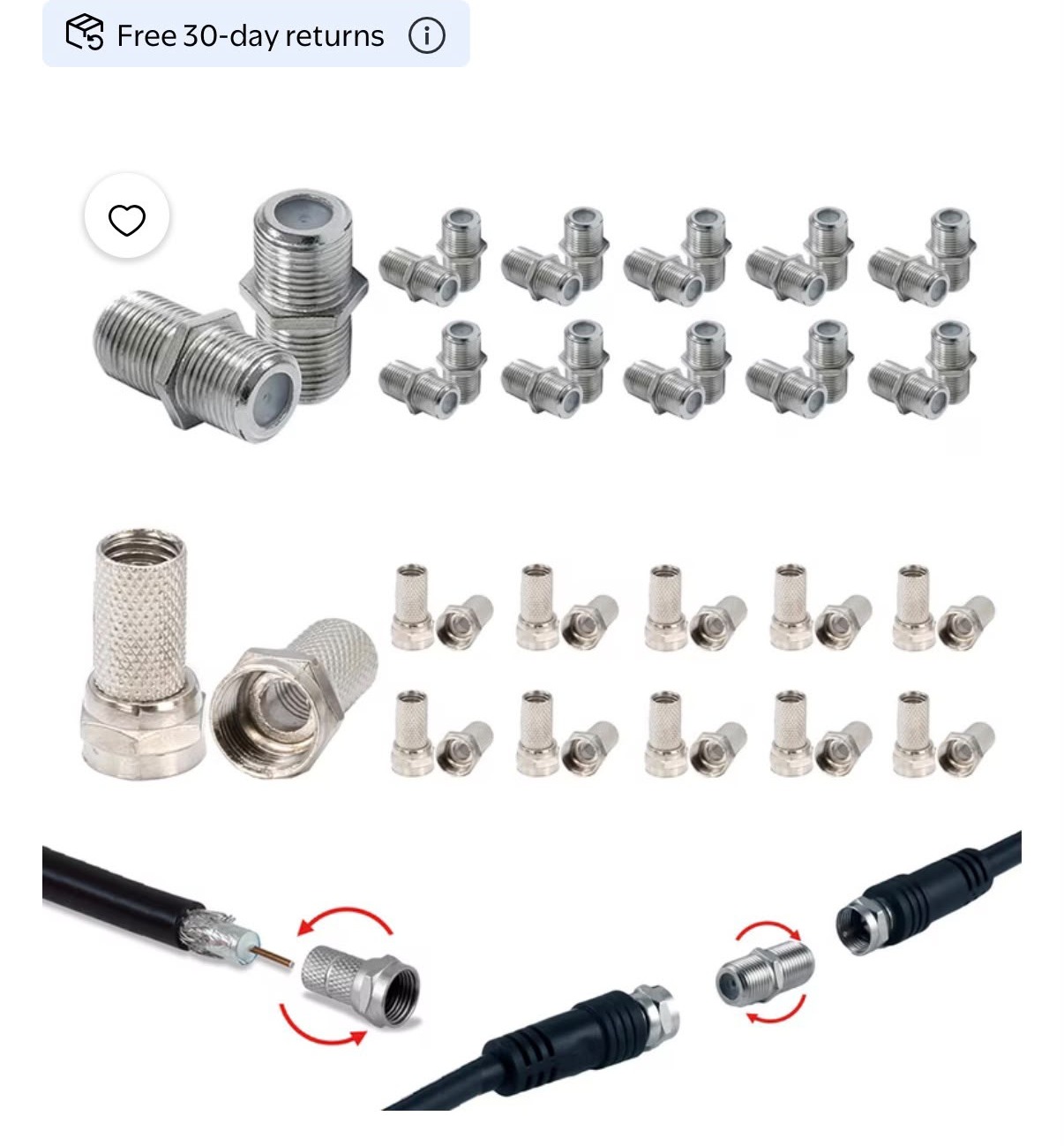 40Pcs Coax Cable Twist-On Adapters